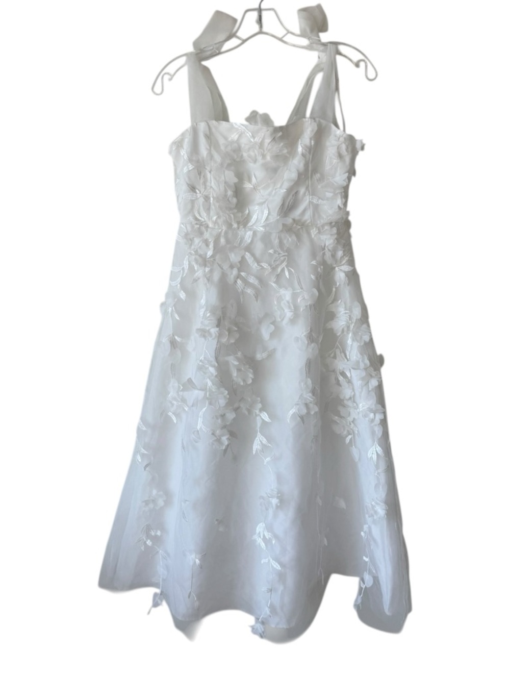 NWOT Lulus White Effortlessly Sweet White Tulle Floral Toe Strap MIDI Dress M - Picture 3 of 5